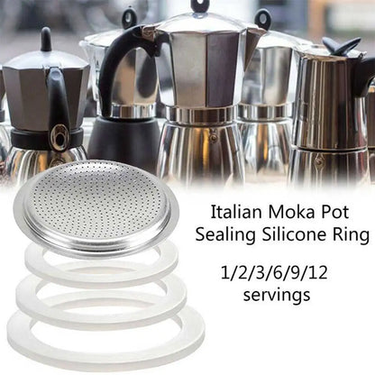 Replacement Silicone Gaskets And 1pc Aluminum Filter Moka Pot For Coffee Espresso Moka Stove Pot Top Silicone Rubber