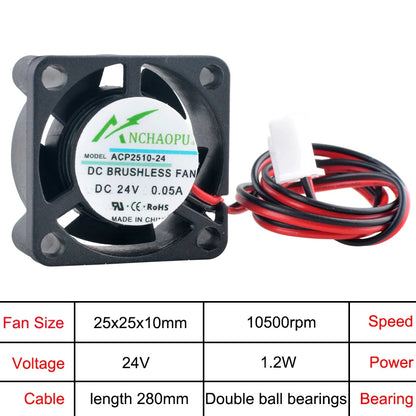 ANCHAOPU 2.5cm 25mm Fan 25x25x10mm DC5V/12V/24V 2pin Micro Axial Flow Fan Cooling Fan for Projectors/Raspberry Pi/Atomizers
