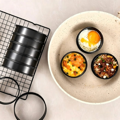 6PCS Tart Crumpet Muffin Ring Set Stainless Steel Nonstick Black Double-Rolled for Pancake Pastry Omelet Home Baking