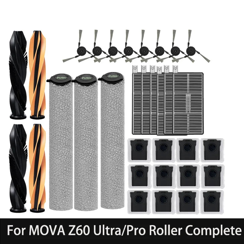 For MOVA Z60 Ultra/Pro Roller Complete Replacement Accessories Parts Main Side Brush Filter HEPA Roller Mop Cloth Bag.