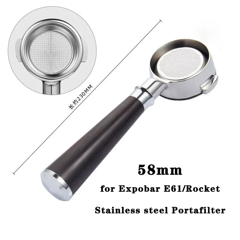 58mm 2ears Bottomless Portafilter for Expobar/E61/Rocket Espresso Machine Stainless Steel Modified Coffee Handle Filter Tool