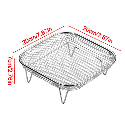 Air Fryer Rack Stainless Steel Square Stackable Air Fryer Mesh Basket for Oven Microwave Steamer Kitchen Cooking Tray Accessorie