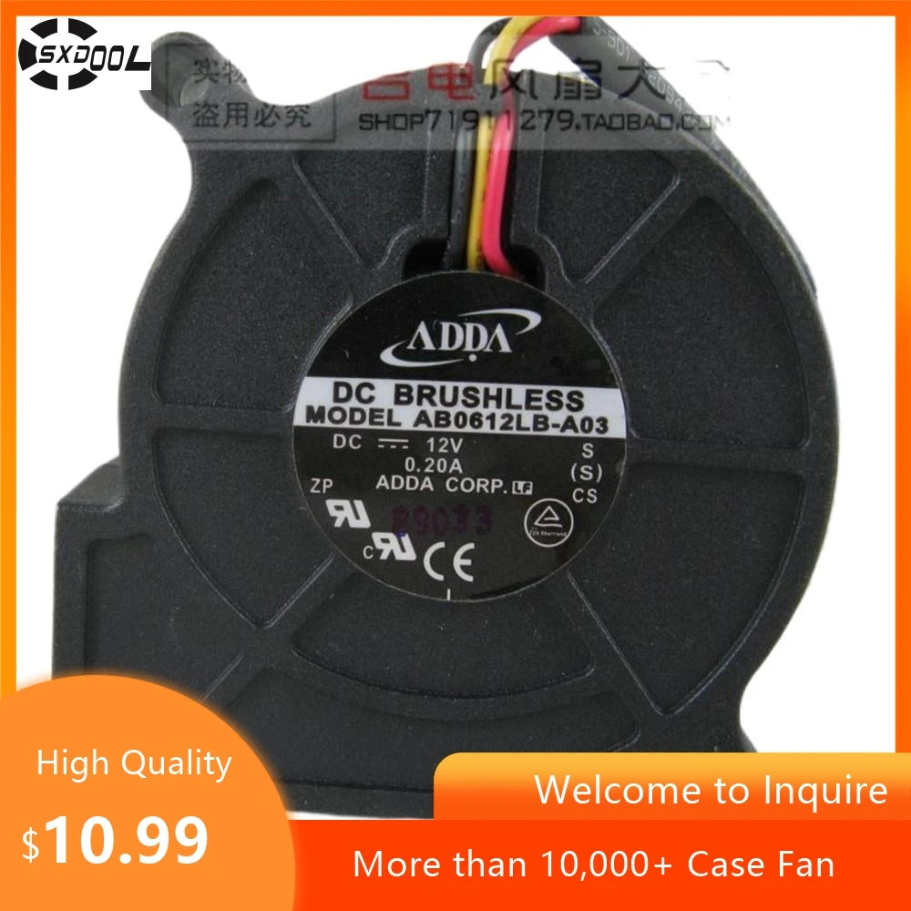 60mm Blower Fan for ADDA AB0612LB-A03 6025 12V Turbo Blower Fan for Projectors & Electronics, 45CFM, 3-Wire PWM