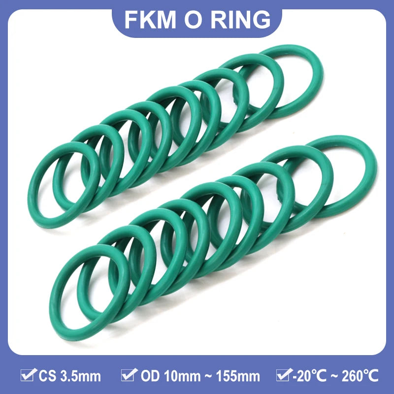 10/50Pcs FKM Sealing O-Ring CS 3.5mm OD 10mm ~ 155mm Green Fluororubber Rubber High Temperature Acid Alkali Gasket