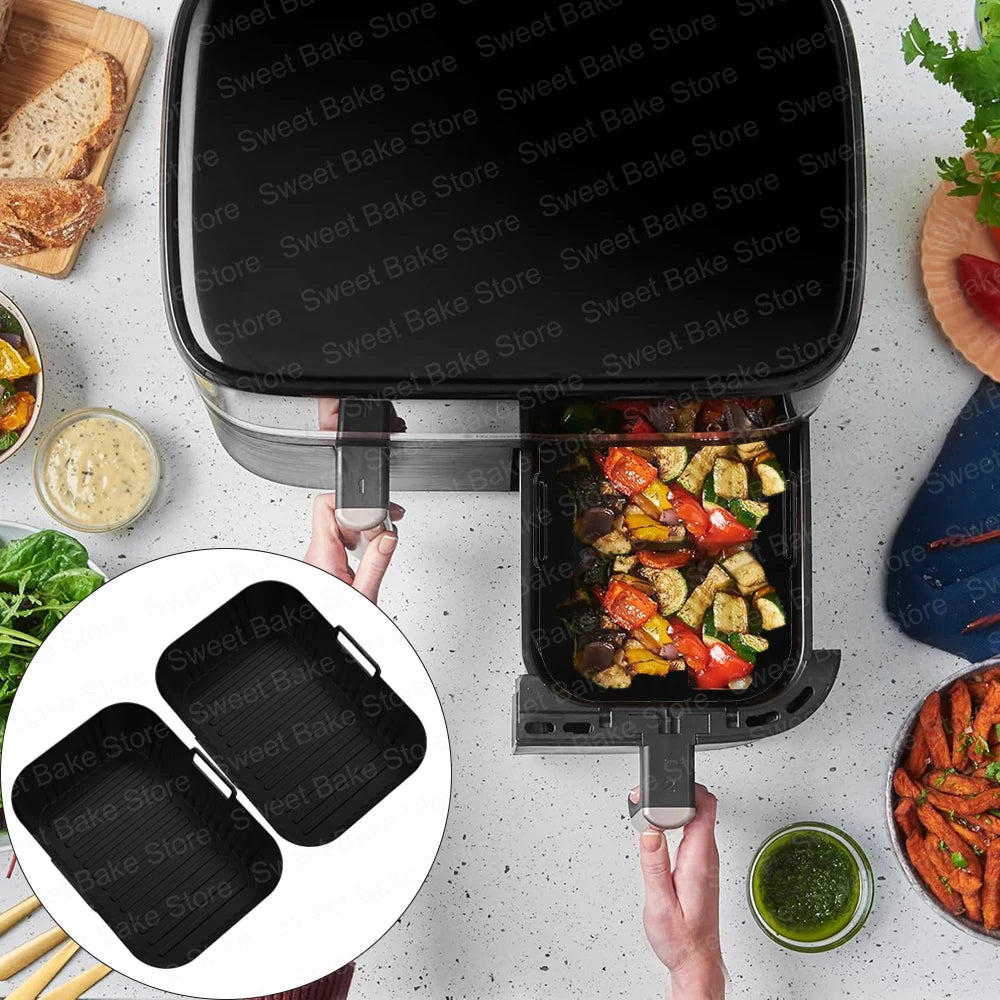 Pack of 2 Airfryer Reusable Silicone Baking Moulds for Russell Hobbs Dual Basket 9L, Non-Stick Dual Zone Air Fryer Accessories