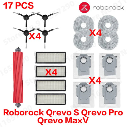 Compatible with Roborock Qrevo S Qrevo Pro Qrevo MaxV Robot Vacuum Parts Main Roller Side Brush Hepa Filter Mop Pad Cloth Dust Bag Accessories