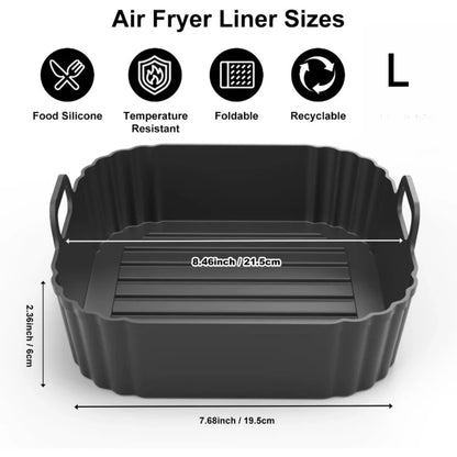 Square Air Fryer Silicone Pot Liner Food‑Grade Reusable Non‑Stick Silicone Basket with Handles for Air Fryer Baking Accessories