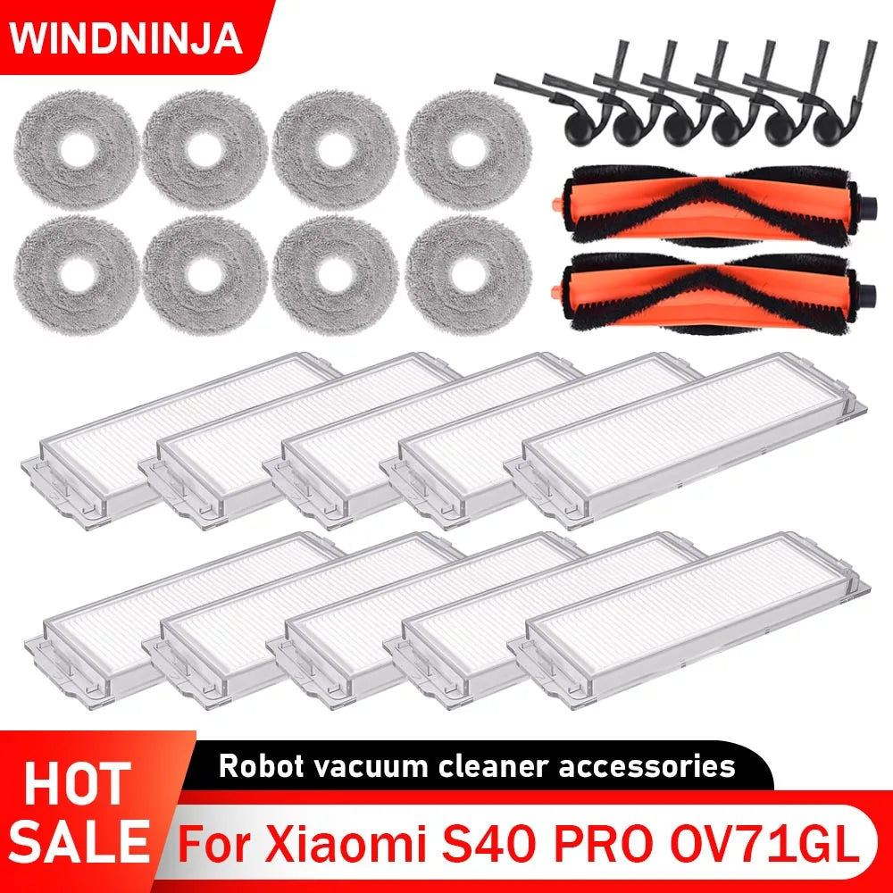 Replacement Kit Parts Compatible with Xiaomi S40 Pro/OV71GL Robot Vacuum Cleaner Side Brush Filter Main Roller Brush Mop Cloth Accessories