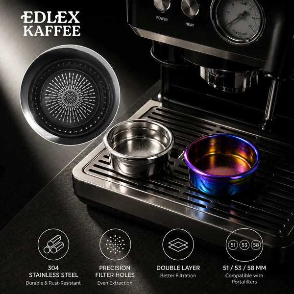 Precision Double LayerCoffee Filter Basket Stainless Steel 51/54/58mm Coffee Powder Bowl Coffee Handle Bottomless