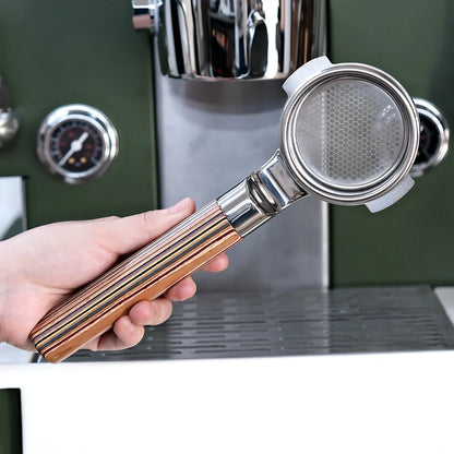 Mischief 58mm Bottomless Portafilter | Rainbow Skateboard Wood Handle | 316 Stainless Steel | Espresso Coffee Machine Accessory