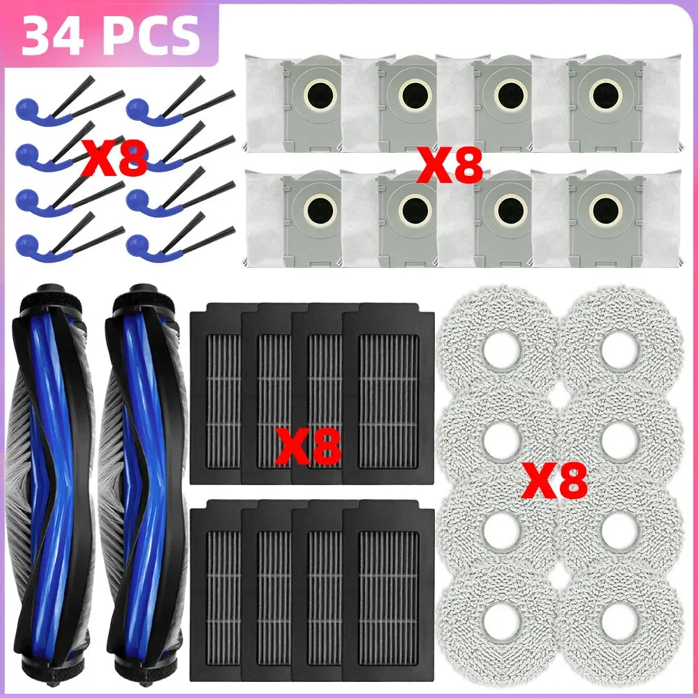 Compatible with Ecovacs Deebot T30C / T30C OMNI Parts Main Roller Side Brush Filter Mop Cloth Dust Bag