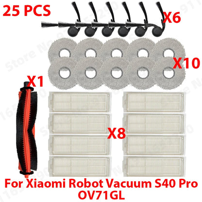 Compatible with (Xiaomi Robot Vacuum S40 Pro / OV71GL ) Vacuum Parts Main Roller Side Brush Mop Cloth HEPA Filter Accessories