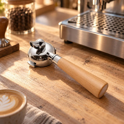 58mm Espresso Portafilter Handle with Basket Stainless Steel Wood Grip for E61 Group Head Coffee Maker