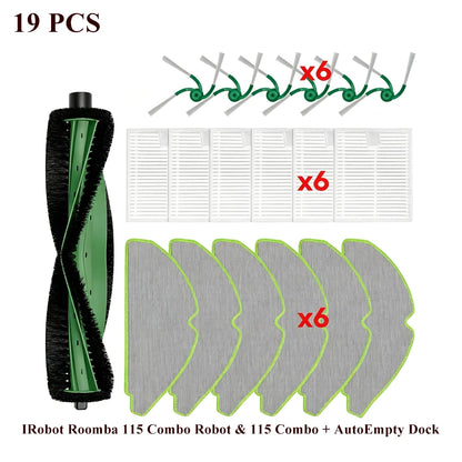Compatible with IRobot Roomba 115 Combo/115 Combo+ Vacuum Cleaner Part Main Roller Brush Side Brush Filter Mop Pad Dust Bag Accessories