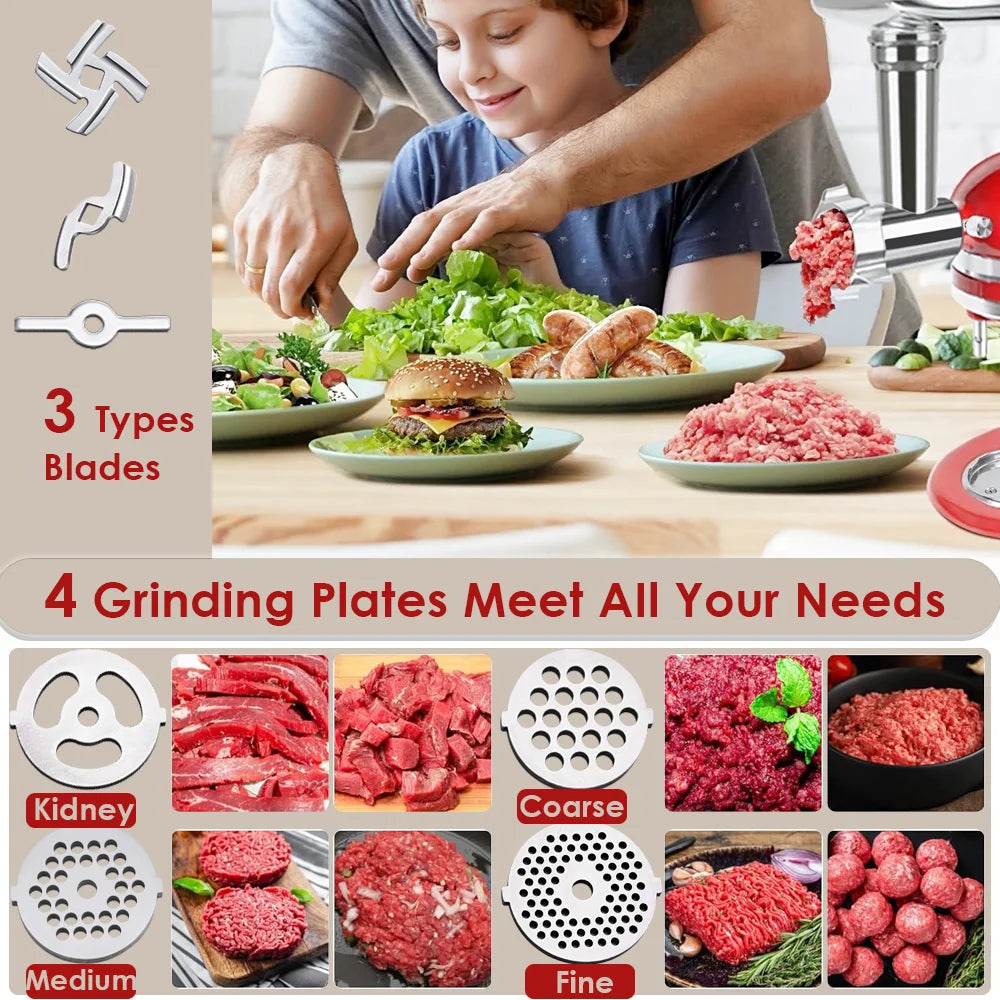Metal Food Grinder Attachments for All KitchenAid Stand Mixers, Meat Grinder, Sausage Stuffer, (Kitchenaid Mixer Not Included )