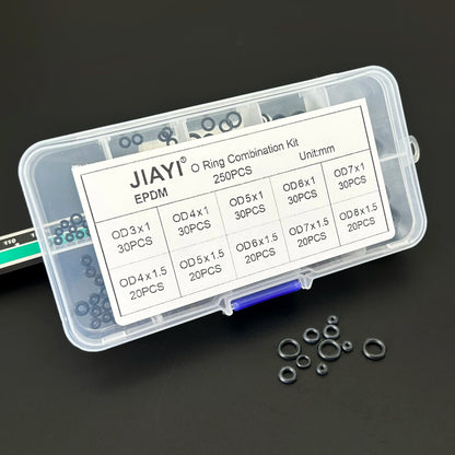 EPDM Black O-Ring Kit Weatherproof Sealing Gaskets for Auto/Plumbing/Equipment Sizes CS 1-1.5mm OD 3~8mm Rubber O Rings 250PCS