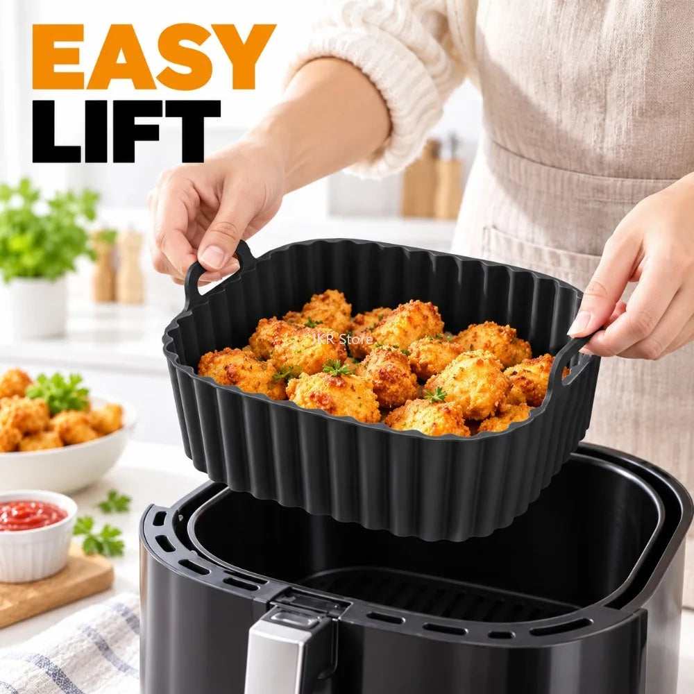 Square Silicone Air Fryer Liners Reusable Non Stick Baking Mat for 4 to 7QT Fryer Oven Microwave Kitchen Baking Use