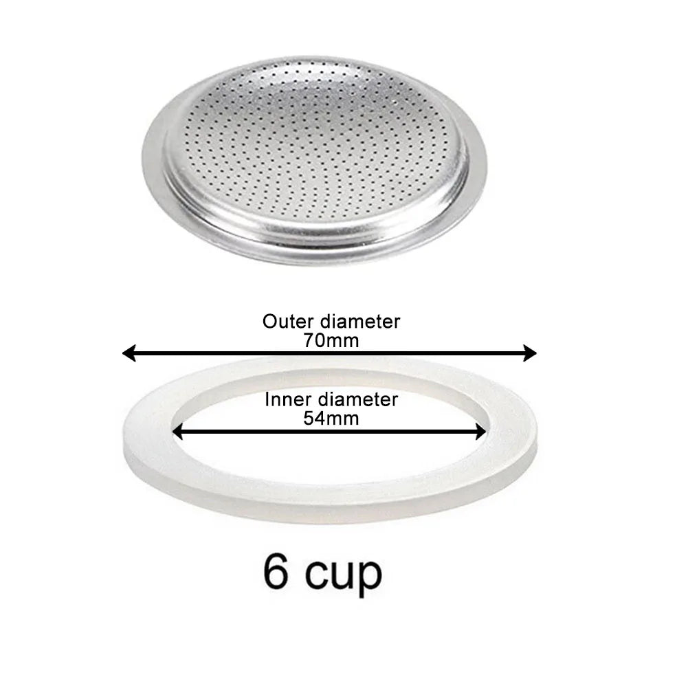 Replacement Silicone Gaskets And 1pc Aluminum Filter Moka Pot For Coffee Espresso Moka Stove Pot Top Silicone Rubber