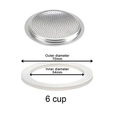 Replacement Silicone Gaskets And 1pc Aluminum Filter Moka Pot For Coffee Espresso Moka Stove Pot Top Silicone Rubber