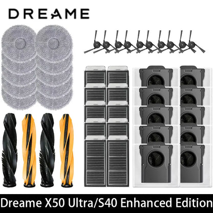 Dreame X50 Ultra / S40 Enhanced / L50 Pro Ultra Edition Vacuum Parts Main Roller Side Brush Hepa Filter Mop Cloth Dust Bag