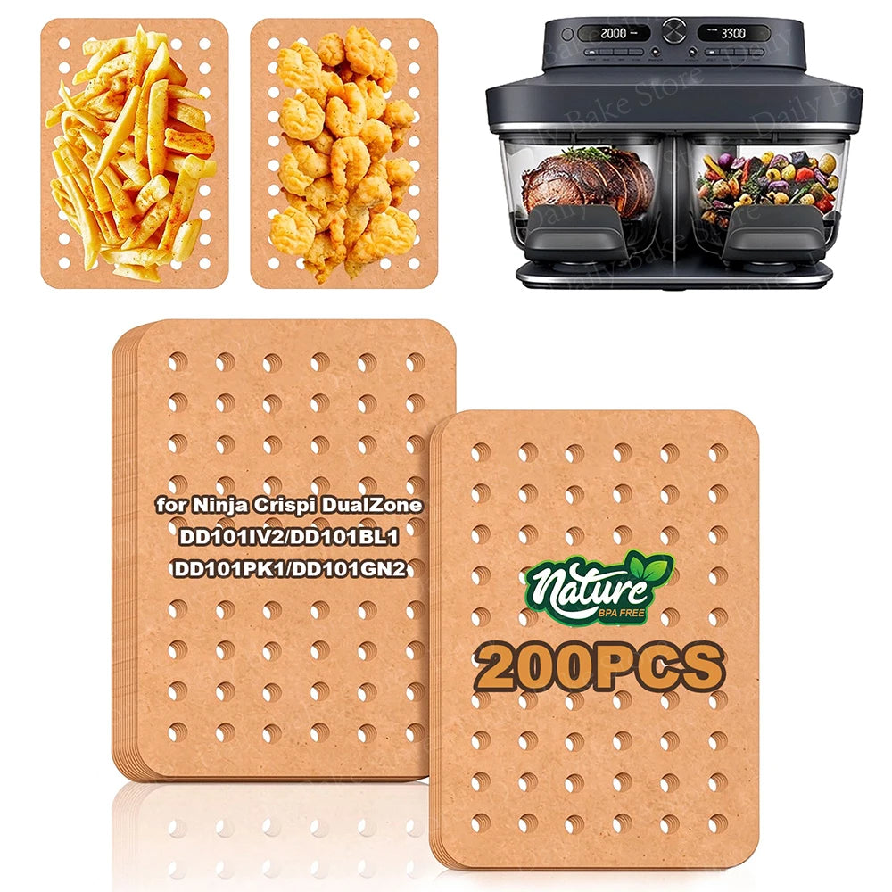 Air Fryer Accessories for Ninja Crispi DualZone AirFryer DD101 Series, Perforated Baking Paper Liners, Non-Stick, Disposable