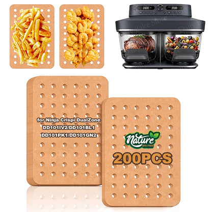 Air Fryer Accessories for Ninja Crispi DualZone AirFryer DD101 Series, Perforated Baking Paper Liners, Non-Stick, Disposable
