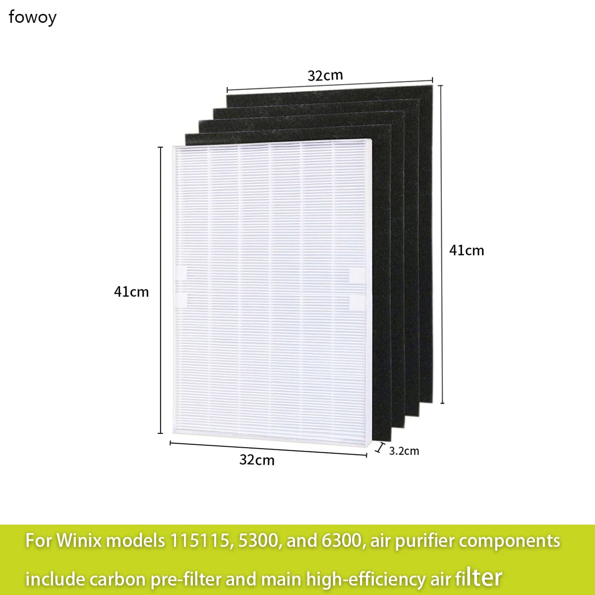 For Winix Models 115115, 5300, and 6300, Air Purifier Components Include Carbon Pre-Filter and Main High-Efficiency Air Filter