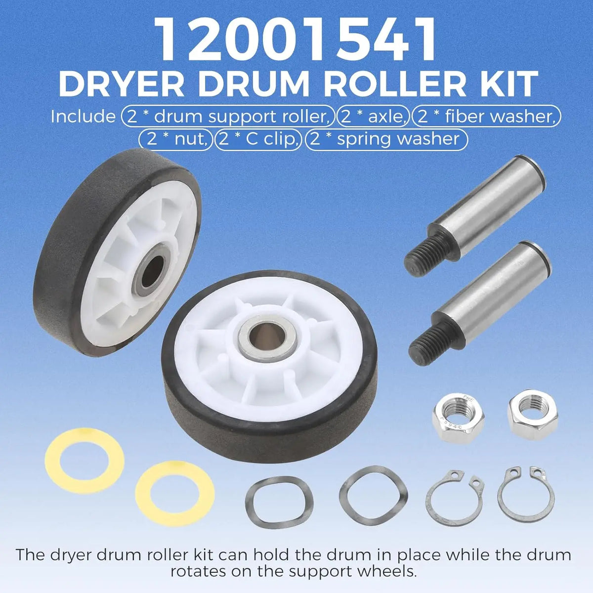 12001541 Dryer Drum Roller Kit 306508 Drum Bearing Kit WP6-3700340 Dryer Idler Pulley & WP33002535 Drum Belt
