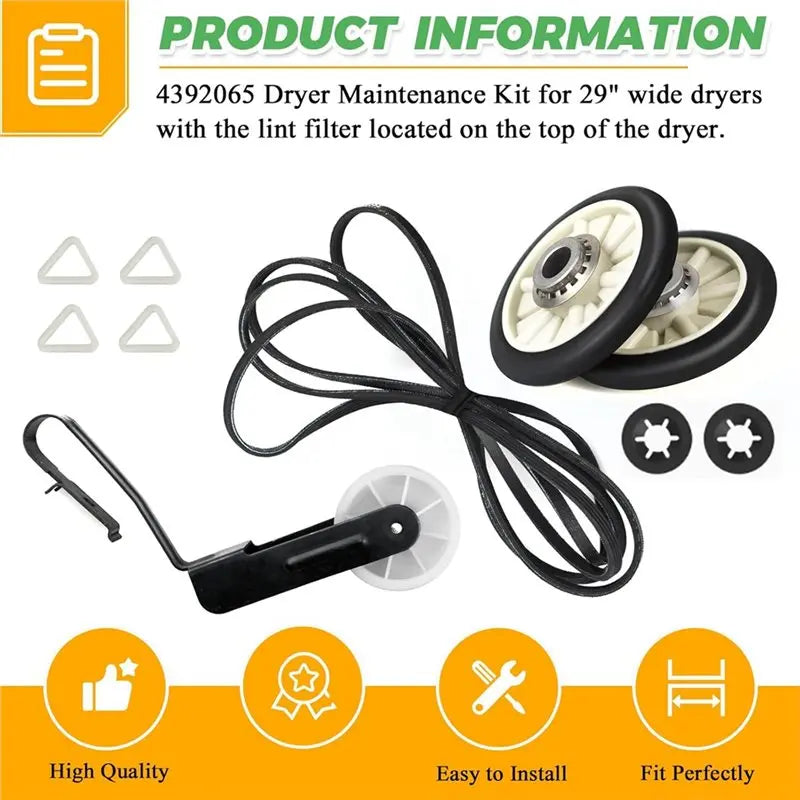 A39M Replacement Drum Roller Kit(349241T), 691366 Idler Pulley And 341241 Belt For Dryer 4392065 Compatible with Whirlpool Kenmore Rep