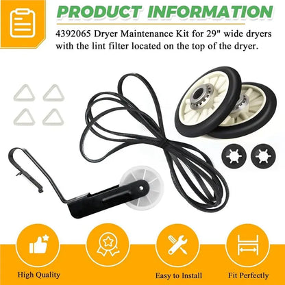 A39M Replacement Drum Roller Kit(349241T), 691366 Idler Pulley And 341241 Belt For Dryer 4392065 Compatible with Whirlpool Kenmore Rep
