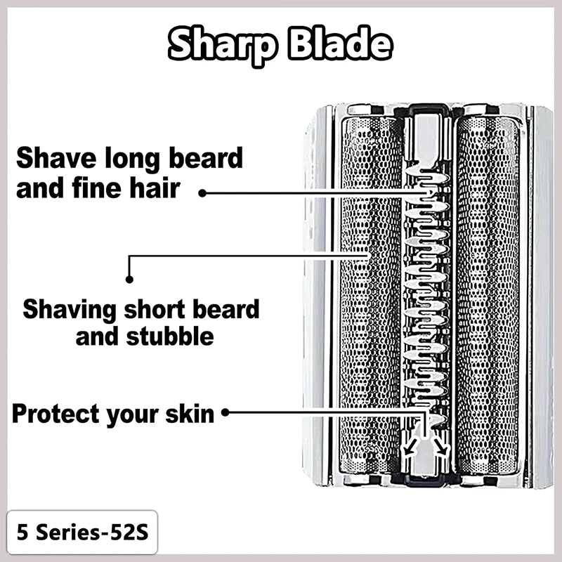 2PC 52S Electric Shaver Replacement Head Compatible with S5 Men's Razor Foil And Cutter Assembly for Series 5 5090,5190cc