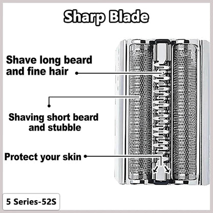 2PC 52S Electric Shaver Replacement Head Compatible with S5 Men's Razor Foil And Cutter Assembly for Series 5 5090,5190cc