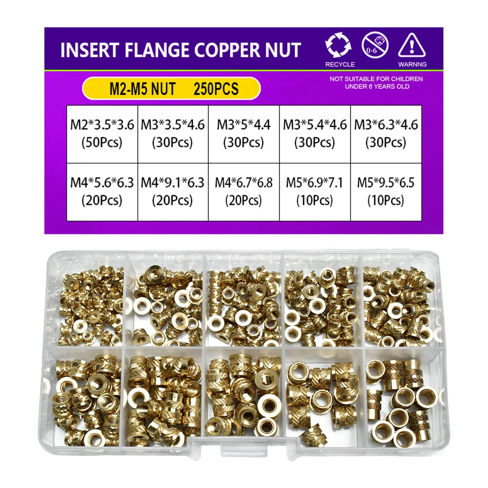 Flange Insert Nut Kit Brass Metric Threaded Sert Hot Melt Heating Embedded Injection 3D Printer Insertnut M2 M2.5 M3 M4 M5 M6M8