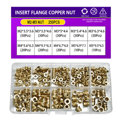 Flange Insert Nut Kit Brass Metric Threaded Sert Hot Melt Heating Embedded Injection 3D Printer Insertnut M2 M2.5 M3 M4 M5 M6M8