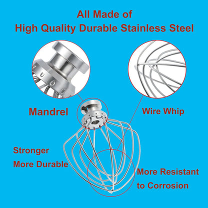 Replacement part K45WW Stainless Steel 6-Wire Whisk Attachment for KitchenAid 4.5-5-Quart Bowl Stand Mixer, Whisk