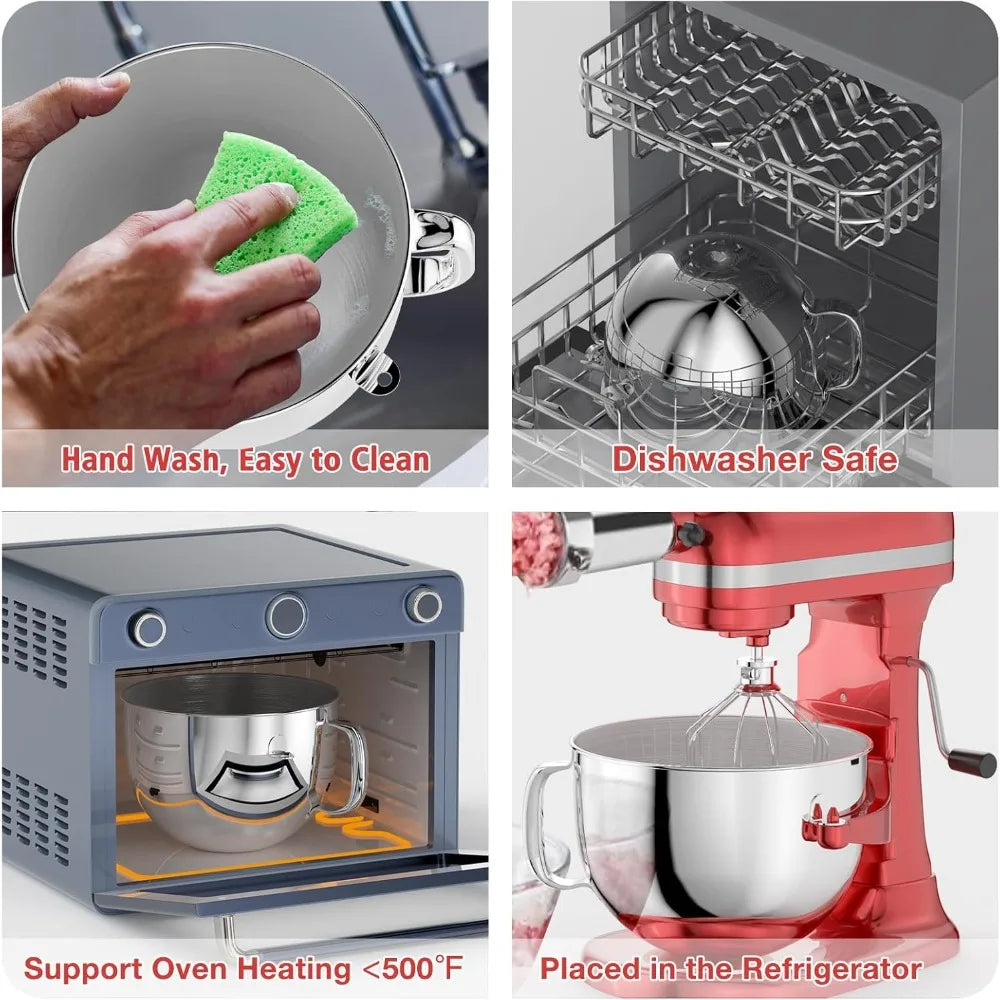 4.5-5QT Mixer Bowl Stainless Steel for Kitchenaid Stand Mixers,Mixing Bowl for 5QT Lift Mixer with Handle