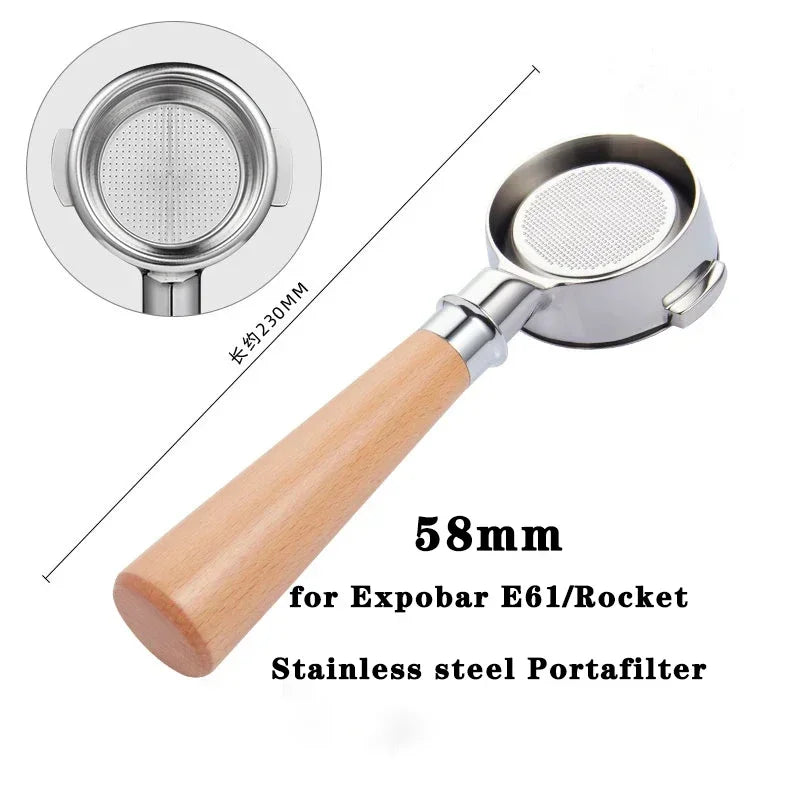 58mm 2ears Bottomless Portafilter for Expobar/E61/Rocket Espresso Machine Stainless Steel Modified Coffee Handle Filter Tool