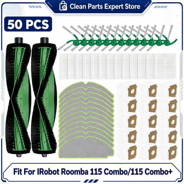 Compatible with IRobot Roomba 115 Combo/115 Combo+ Vacuum Cleaner Part Main Roller Brush Side Brush Filter Mop Pad Dust Bag Accessories