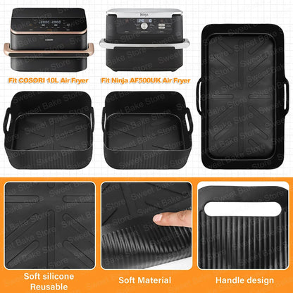 Reusable Air Fryer Silicone Mould with Glove for Cosori 8-in-1 Dual Blaze TwinFry XXL 10L & Ninja AF500EU Airfryer Accessories