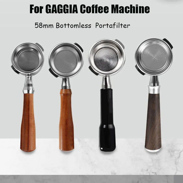 GAGGIA Bottomless Filter Holder 58mm Solid Wood Handle Portafilter for Gaggia Classic Coffee Machine Barista Tools