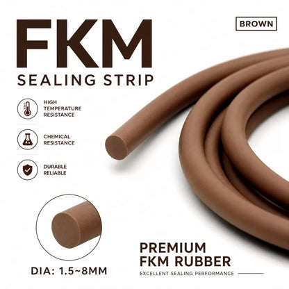Brown FKM Round Rubber Strip Dia 1.5-8mm Oil Acid Alkali Resistant Seal Rings Rubber Seals Automotive Industrial Sealing