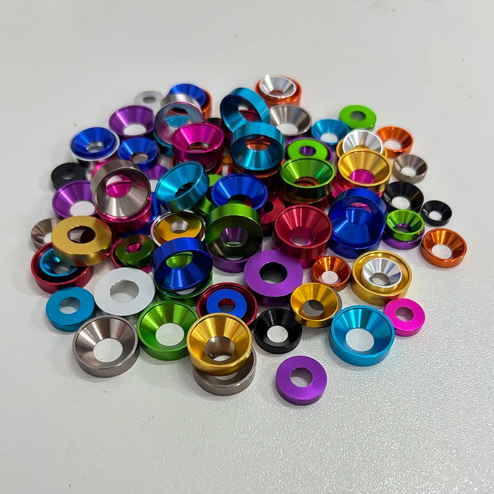 15Pcs Aluminum Alloy Conical Washers Aluminium Colorful Anodized For Countersunk Screw Spacers Gasket M2 M2.5 M3 M4 M5 M6 M8