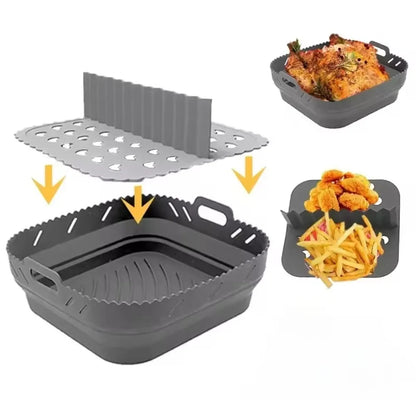 Silicone Air Fryer Tray with Divider Plate Reusable Non-Stick Baking Mat for Oven Fried Chicken Dishwasher-Safe