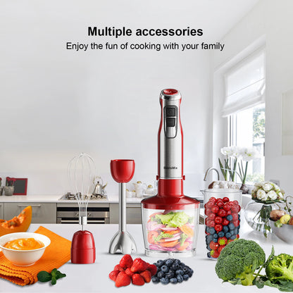 BioloMix 4-in-1 Hand Stick Blender 1200W Stainless Steel Immersion Mixer Chopper Smoothie Cup Ice Blades for Baby Food
