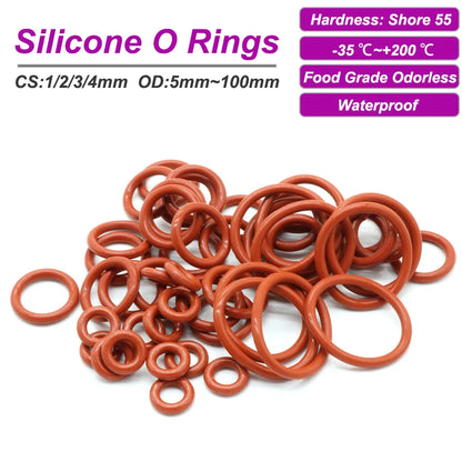 50pcs Red VMQ O Ring CS 1/2/3/4mm Sealing Washers Cooker Seal Gel Gaskets Insulated Rubber Silicon O-Rings