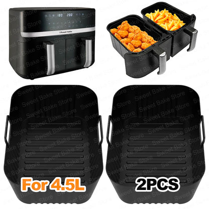 Pack of 2 Airfryer Reusable Silicone Baking Moulds for Russell Hobbs Dual Basket 9L, Non-Stick Dual Zone Air Fryer Accessories