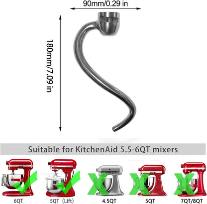 Spiral Dough Hook for Kitchenaid Stand Mixer 6qt, Stainless Steel Dough Hook Spiral Dough Hook Replacement Stainless Steel Acces