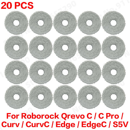 Compatible with Roborock Qrevo C/C Pro/Curv/CurvC/Edge/EdgeC/S5V Compatible Main Side Brush, Mop Cloth, Dust Bag & Filter Set