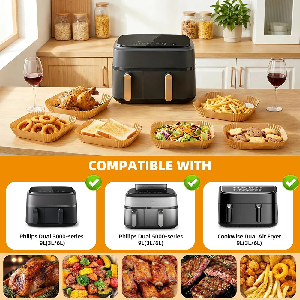 Air Fryer Baking Paper for Philips Dual Basket 3000/5000 Series 6L/3L, Paper Airfryer Accessories for NA350/00 NA550/00