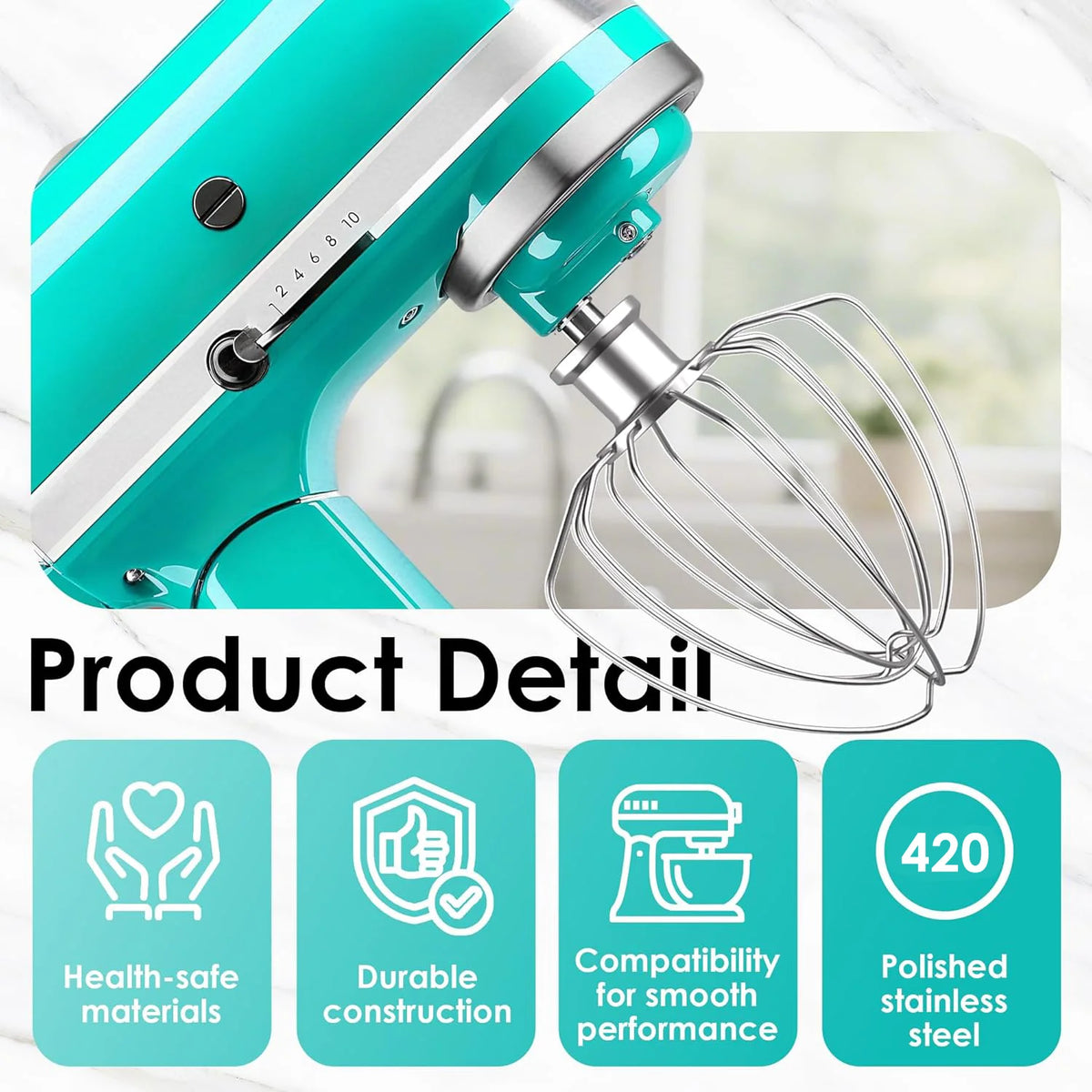 3-Piece Stainless Steel Mixer Attachment Kit for KitchenAid 4.5/5 QT Tilt-Head Mixers, K45WW Wire Whip, K45DH Dough Hook & K45B
